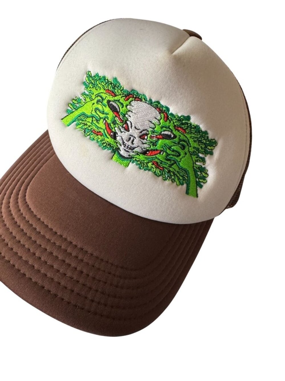 Ripndip Skull Face Brown White Trucker Hat Embroidered Design Adjustable Snapbac